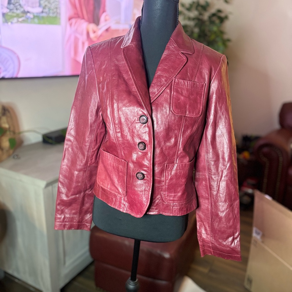 INC International Concepts Women's Berry Leather Blazer